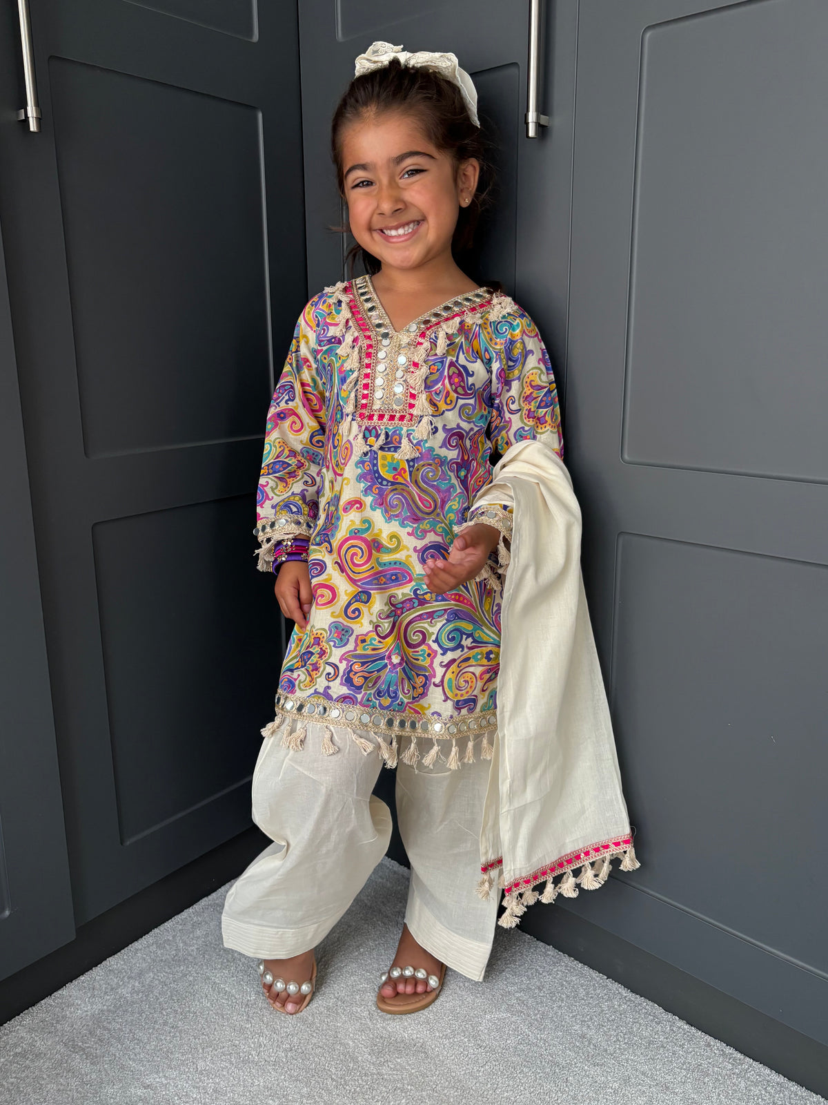 Paisley Mirror Work Kurta Salwar Set for Girls