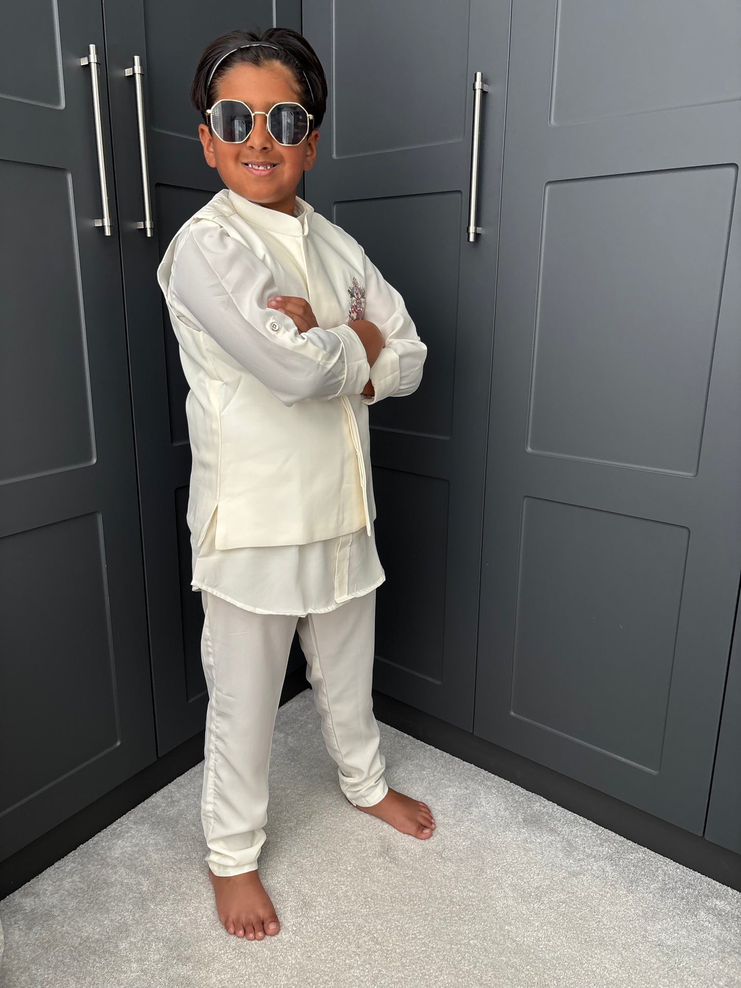 Boys Ivory Embroidered Nehru Jacket