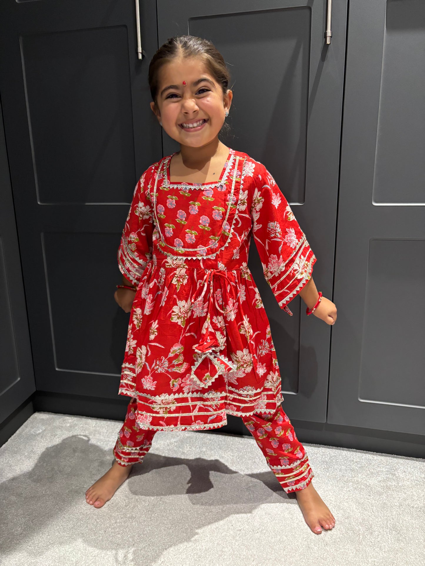 Red Floral Trouser Suit Set