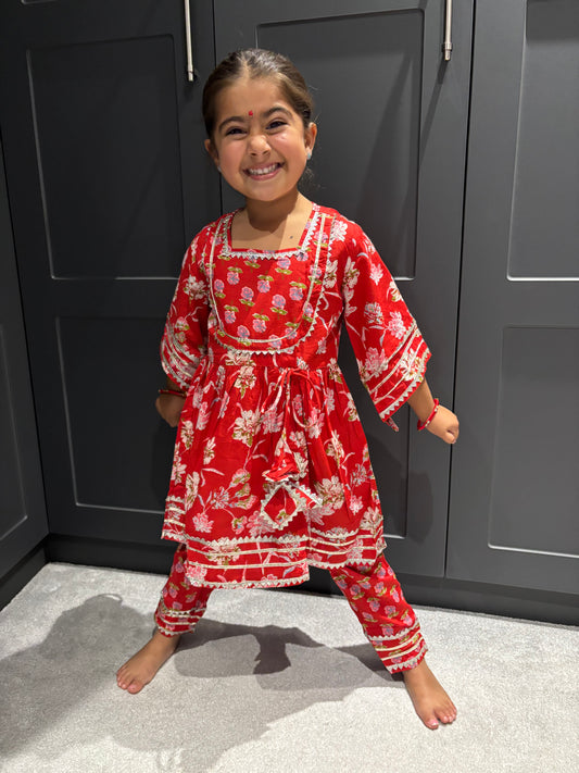 Red Floral Trouser Suit Set