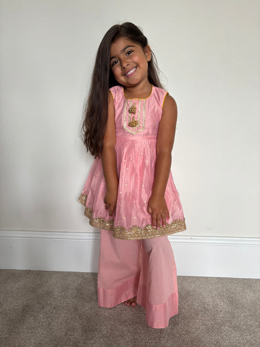 Baby Pink Frock Palazzo Suit