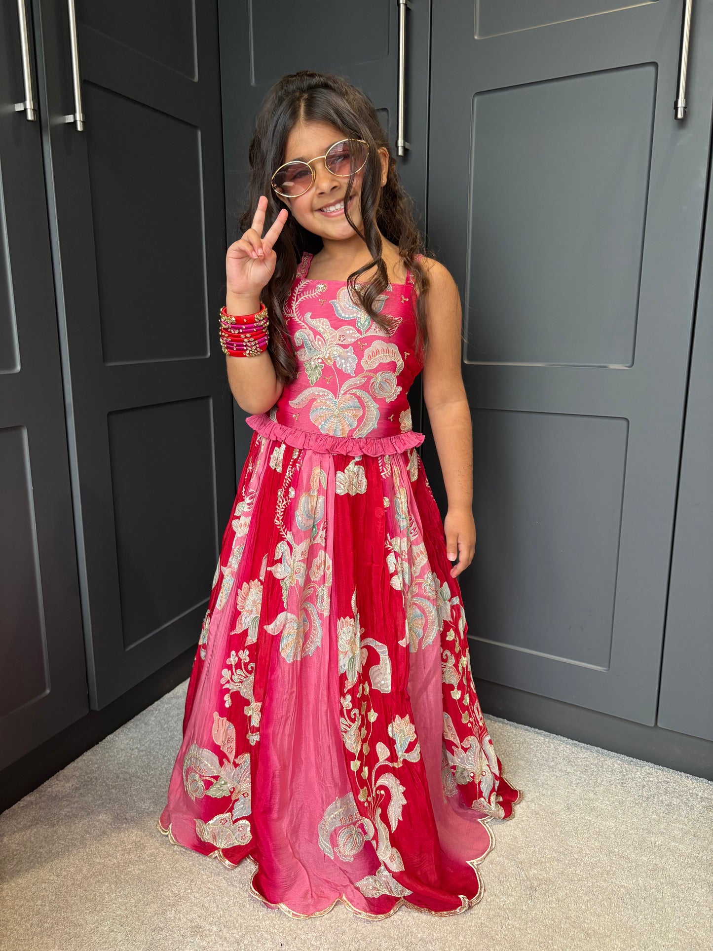 Magenta & Red Lengha Set