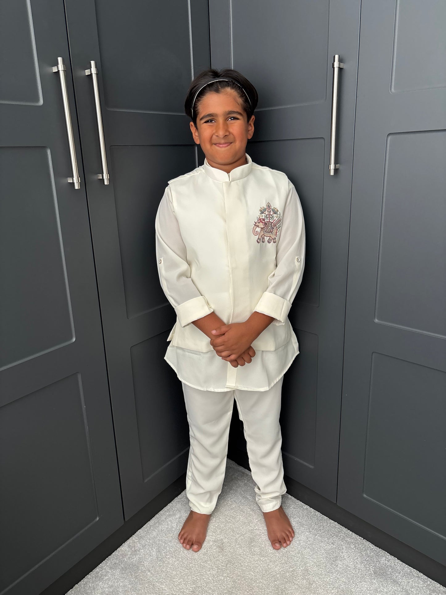 Boys Ivory Embroidered Nehru Jacket