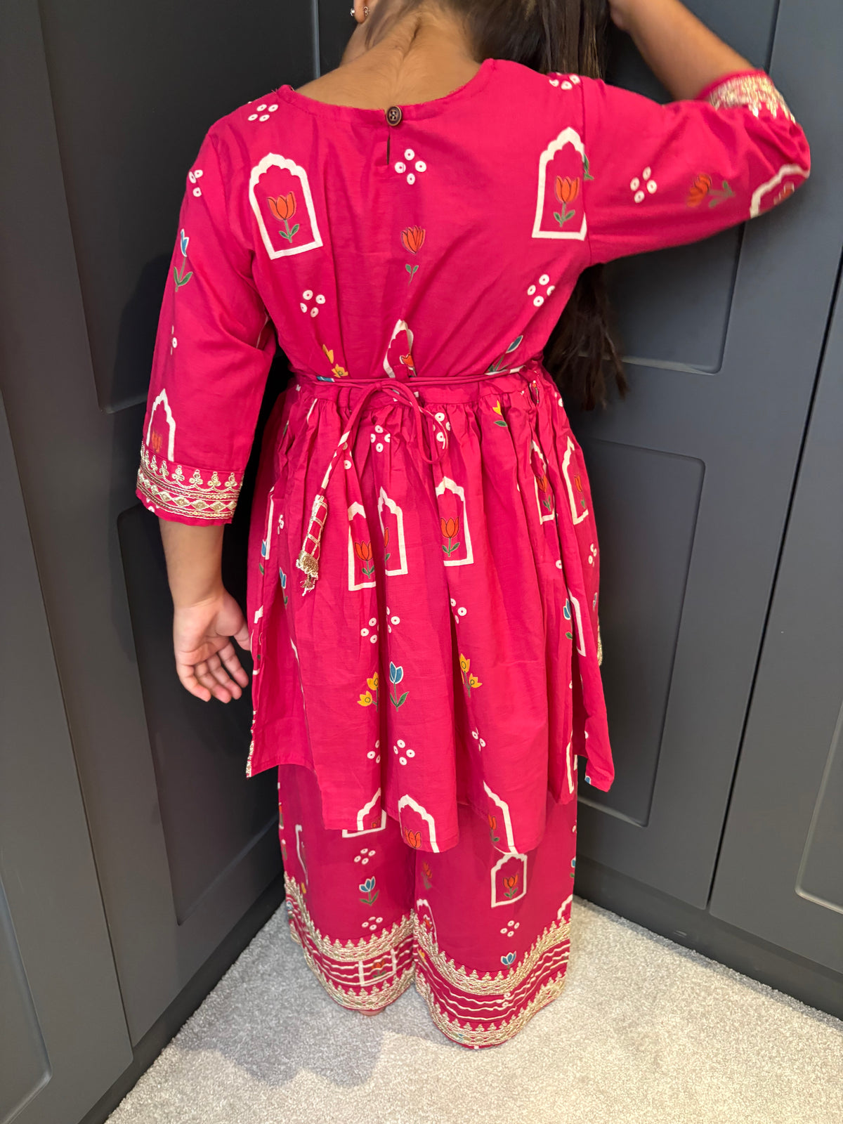 Rani Pink Cotton Palazzo Suit with Gotta Detail & Bandhani Dupatta | Indian Kidswear | Girls Outfits