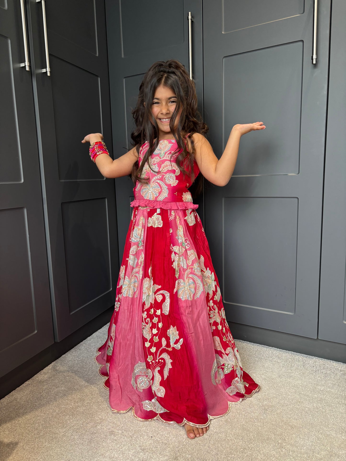 Magenta & Red Lengha Set