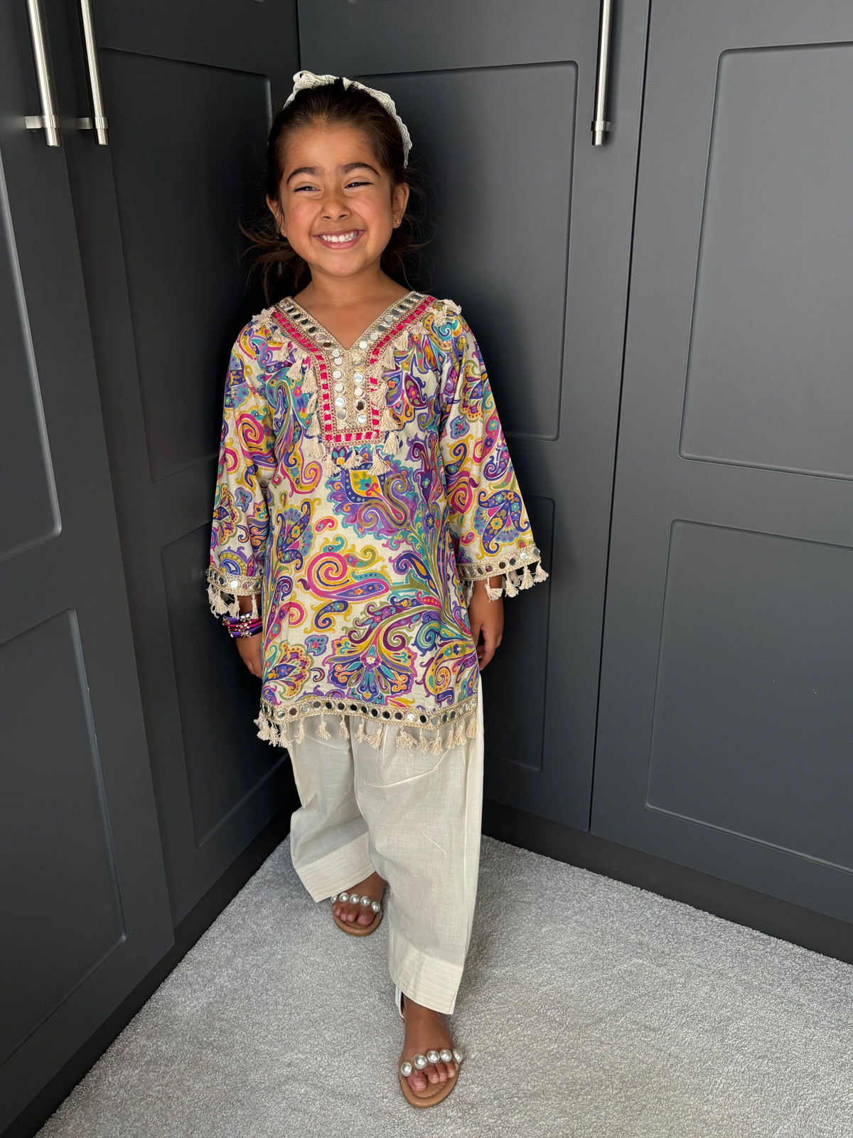 Paisley Mirror Work Kurta Salwar Set for Girls