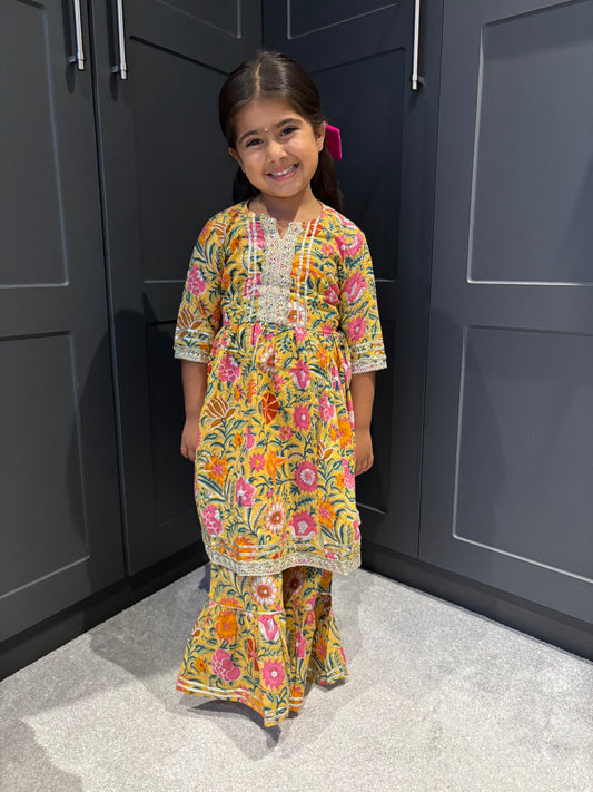 Yellow & Pink Paisley Sharara Suit
