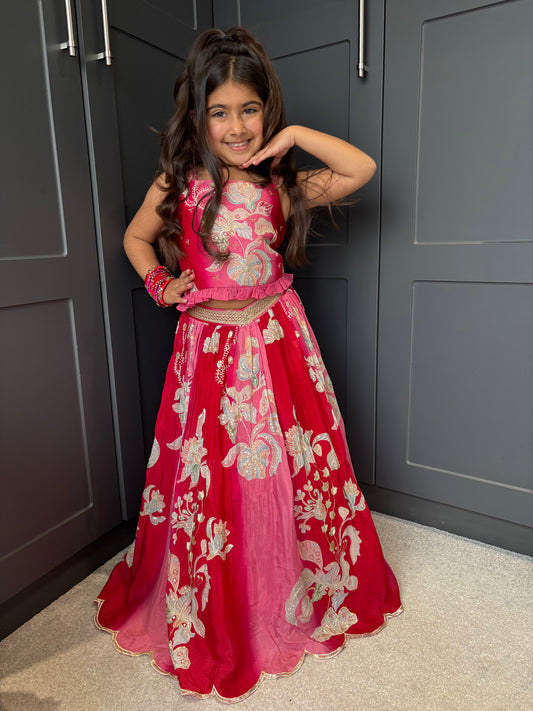 Magenta & Red Lengha Set