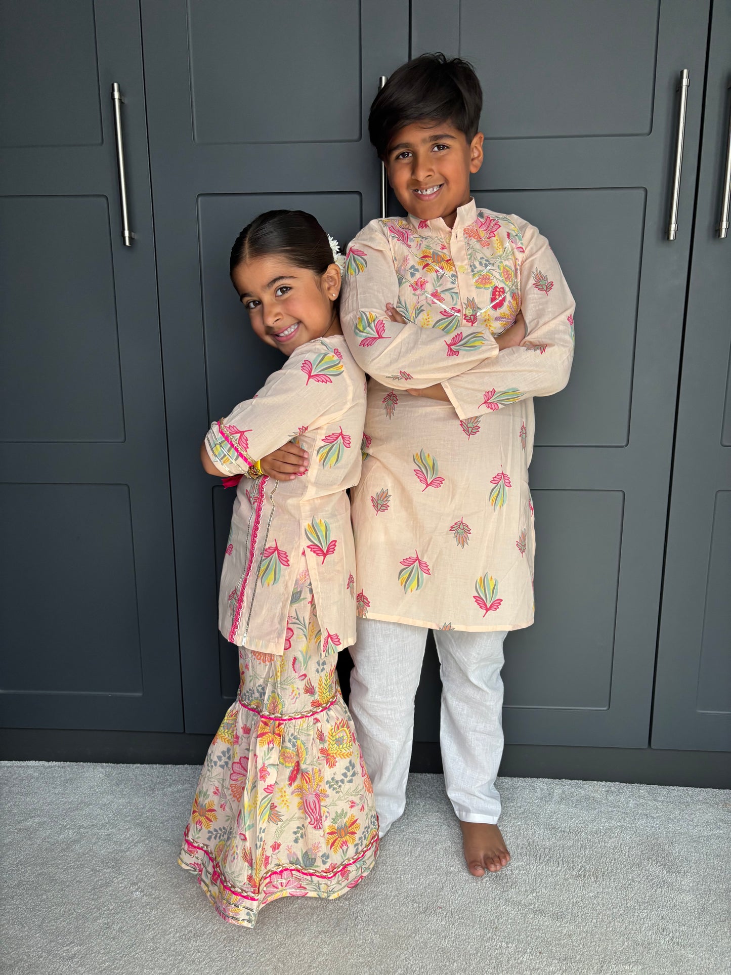 Lotus Print Kurta Pyjama Set | Boys' Indian Festive Wear | Sibling Collection