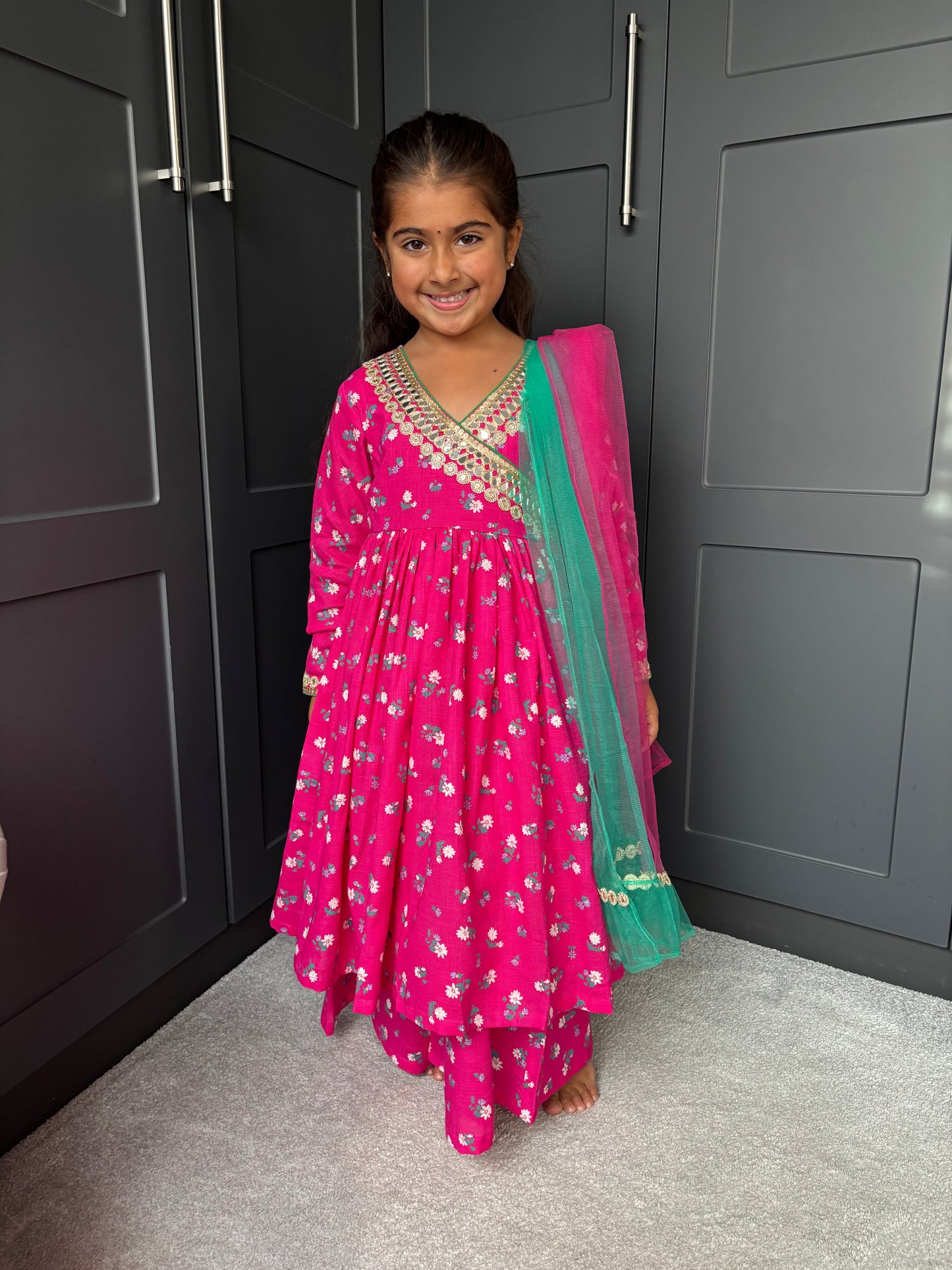 Mini Mama Pink Festive Angrakha Suit