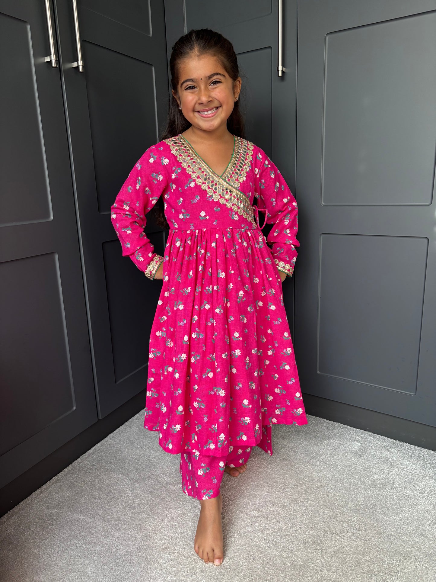 Mini Mama Pink Festive Angrakha Suit