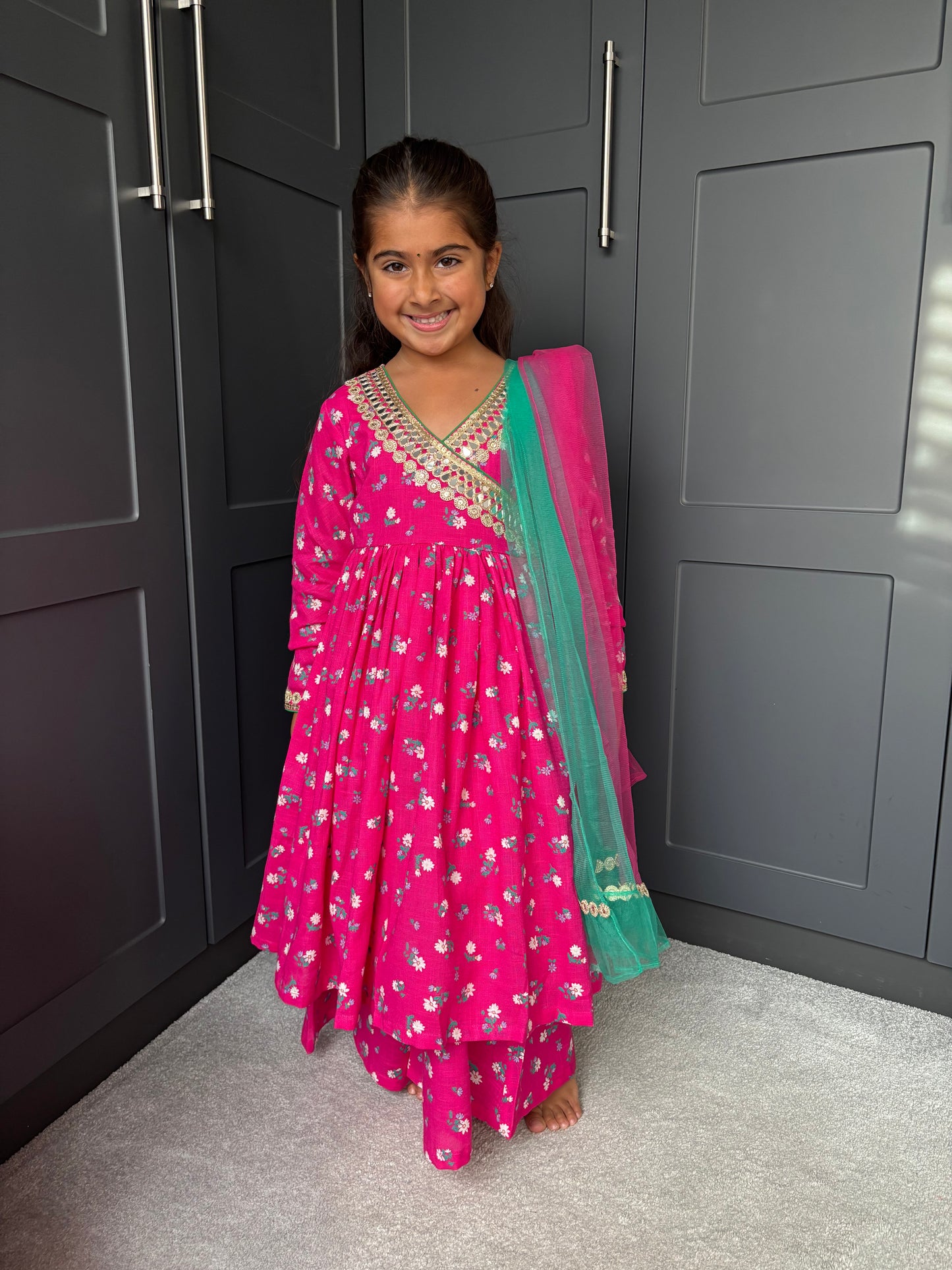 Mini Mama Pink Festive Angrakha Suit