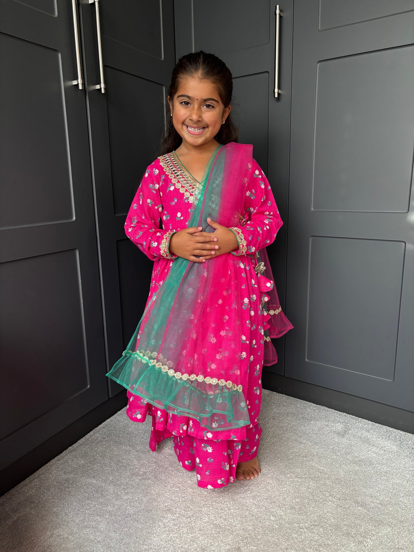Mini Mama Pink Festive Angrakha Suit