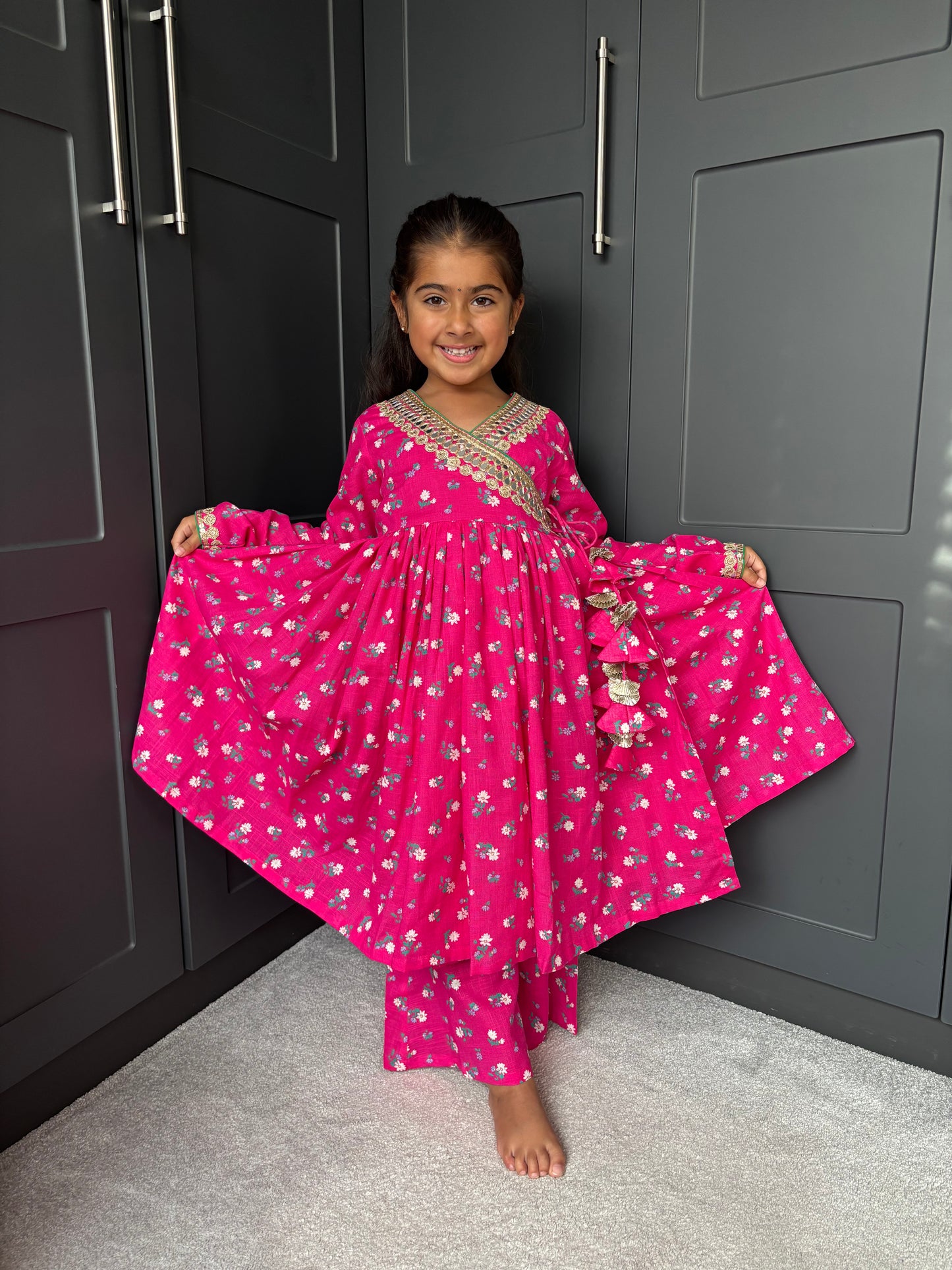 Mini Mama Pink Festive Angrakha Suit