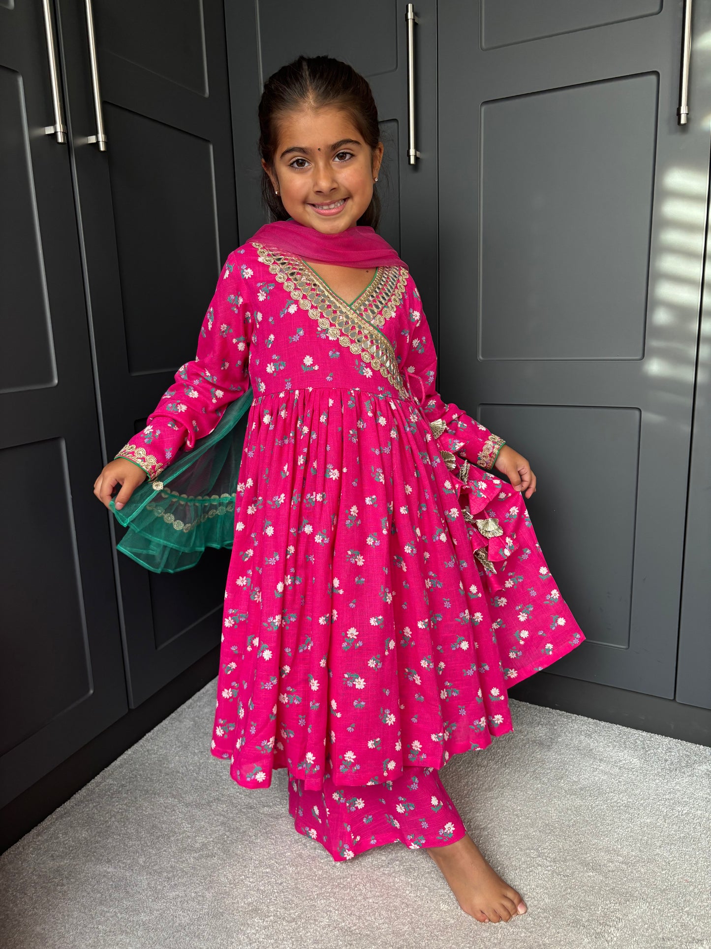 Mini Mama Pink Festive Angrakha Suit