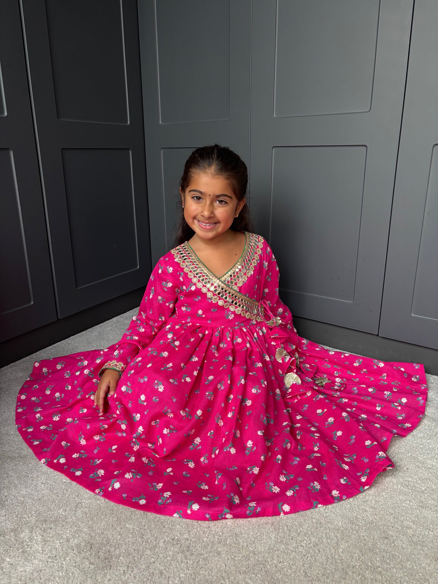 Mini Mama Pink Festive Angrakha Suit