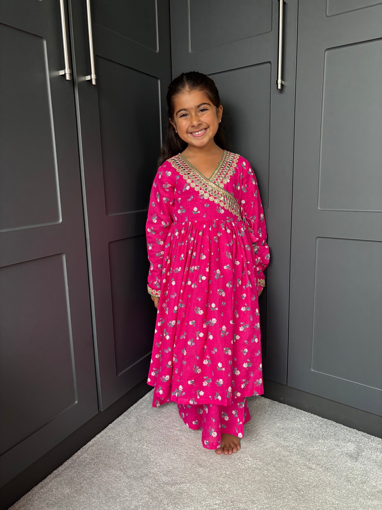 Mini Mama Pink Festive Angrakha Suit