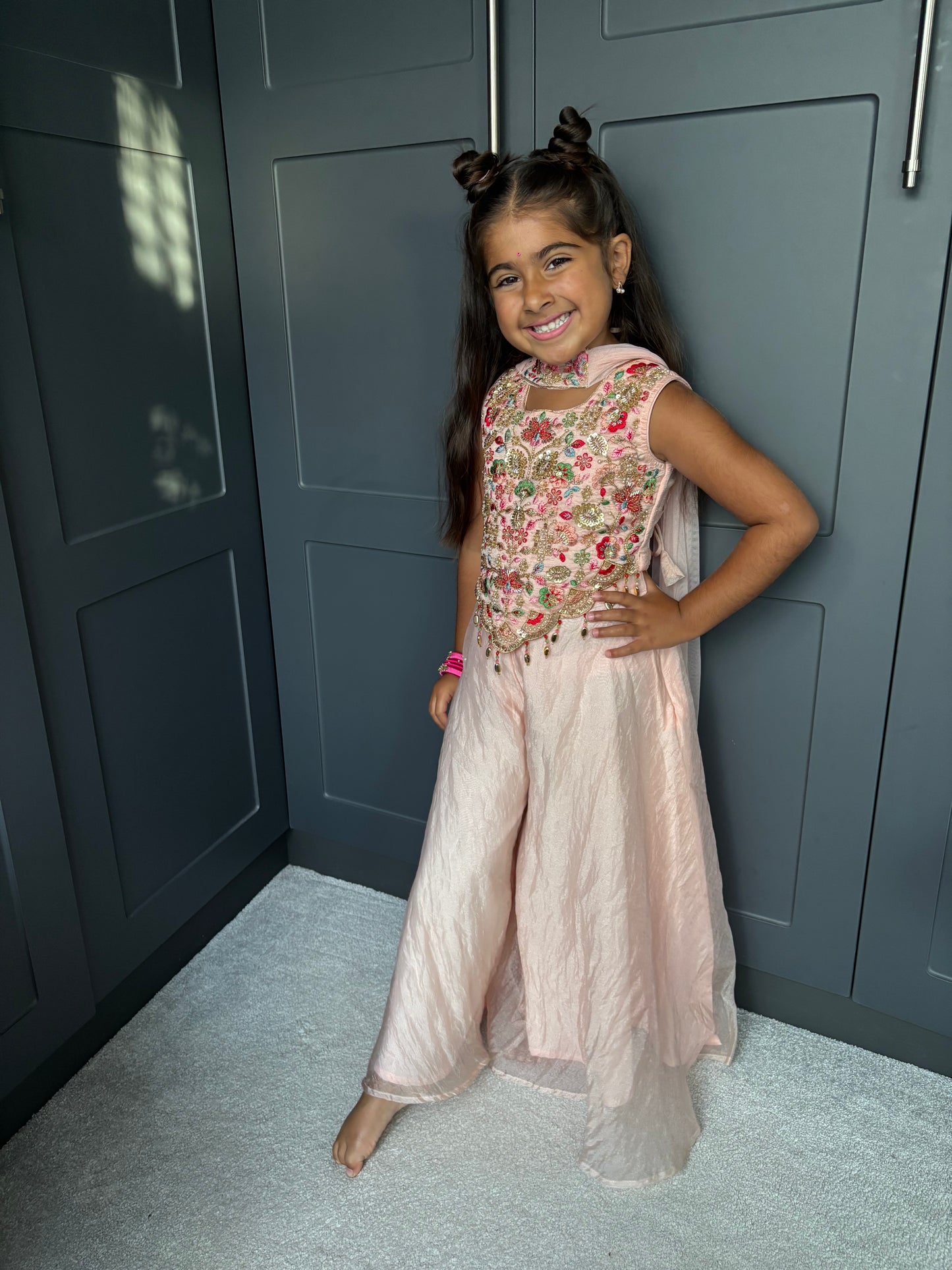 Peach Floral Pearl Palazzo Suit