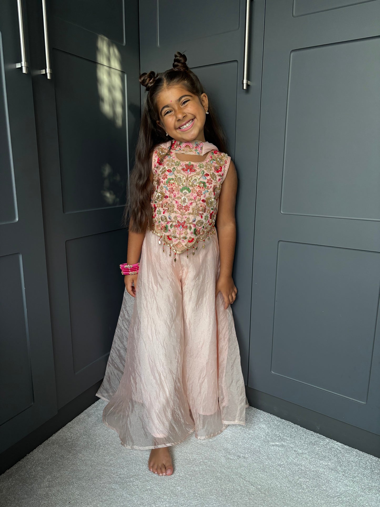 Peach Floral Pearl Palazzo Suit