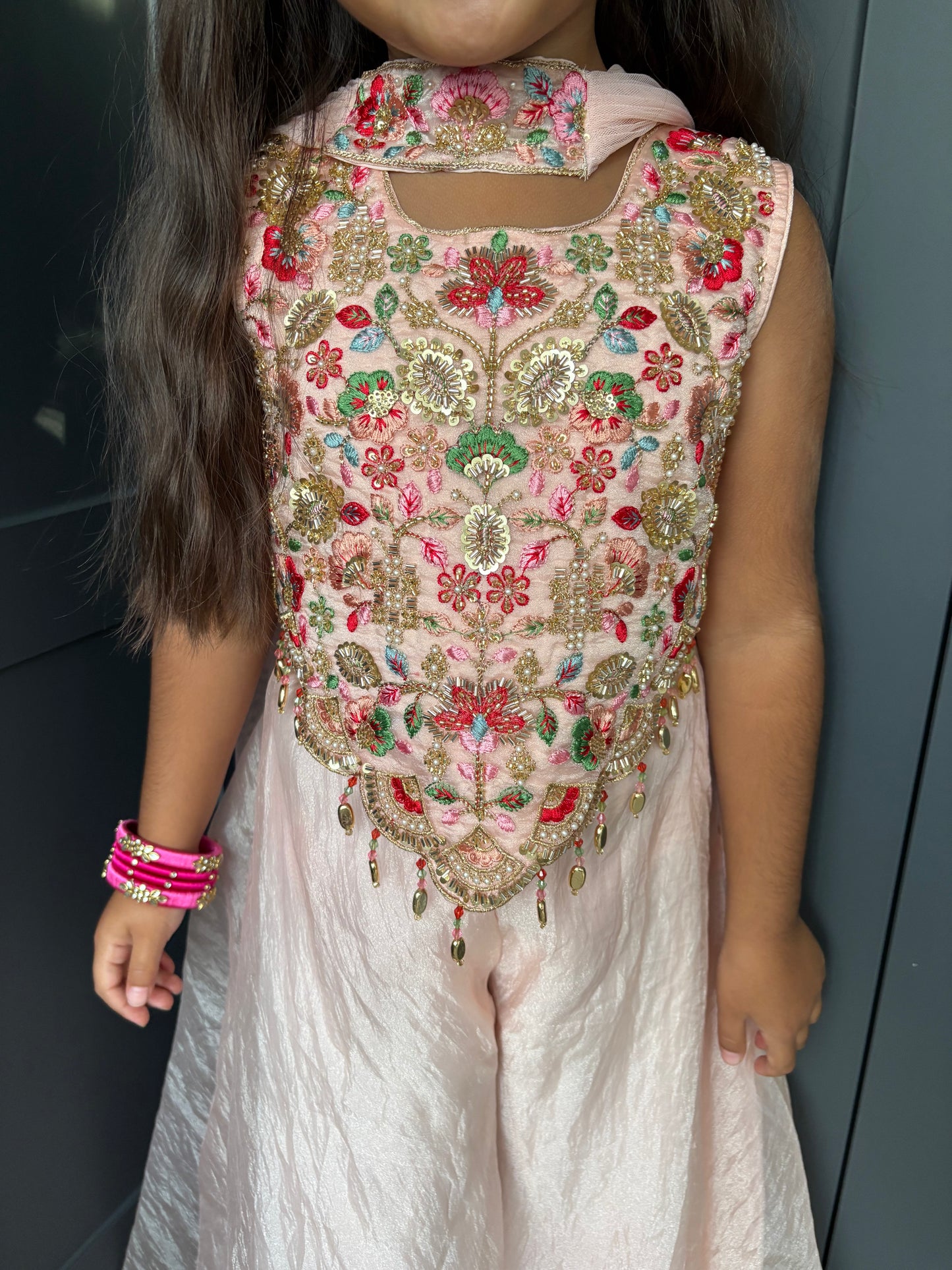 Peach Floral Pearl Palazzo Suit
