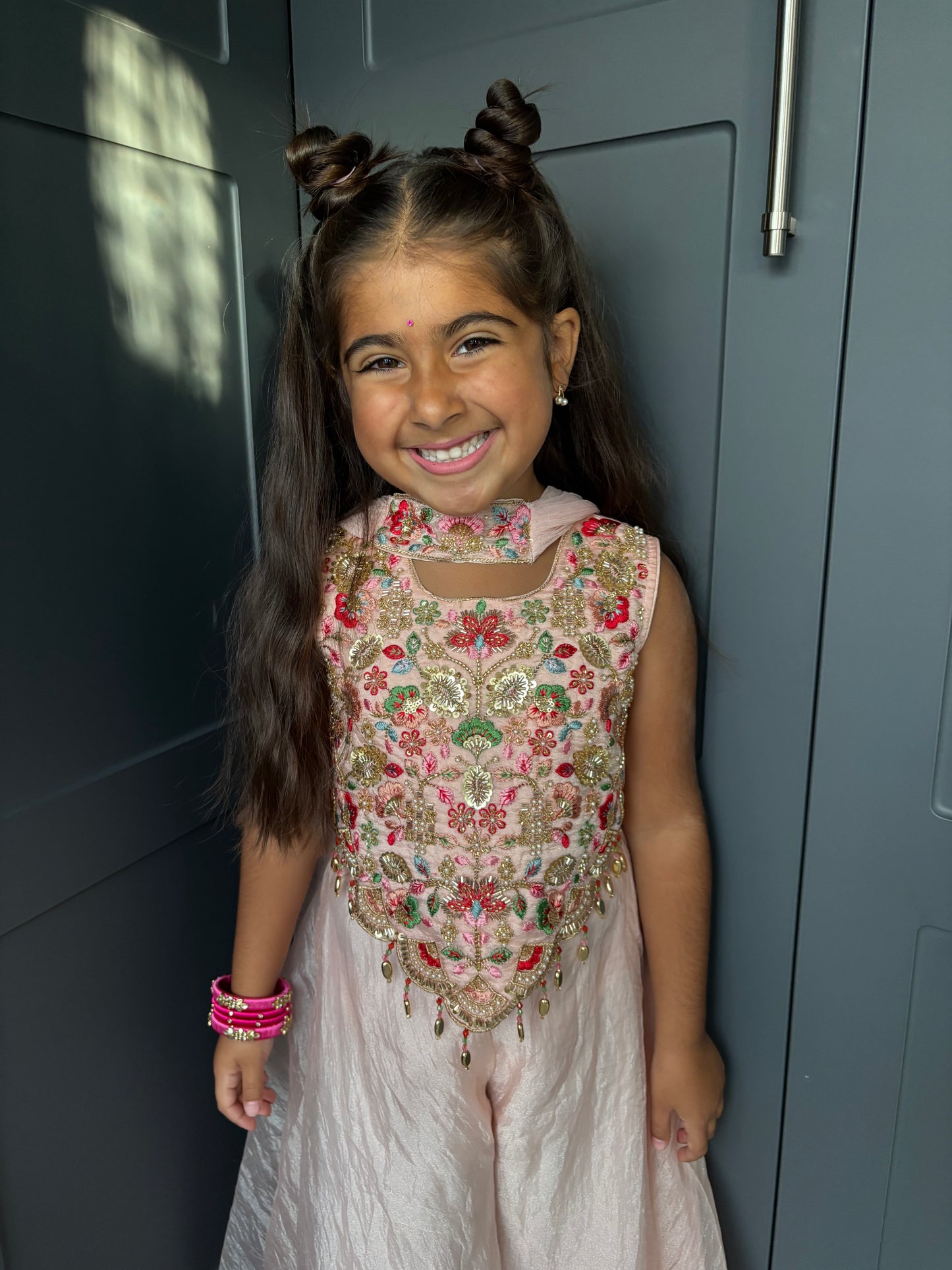 Peach Floral Pearl Palazzo Suit