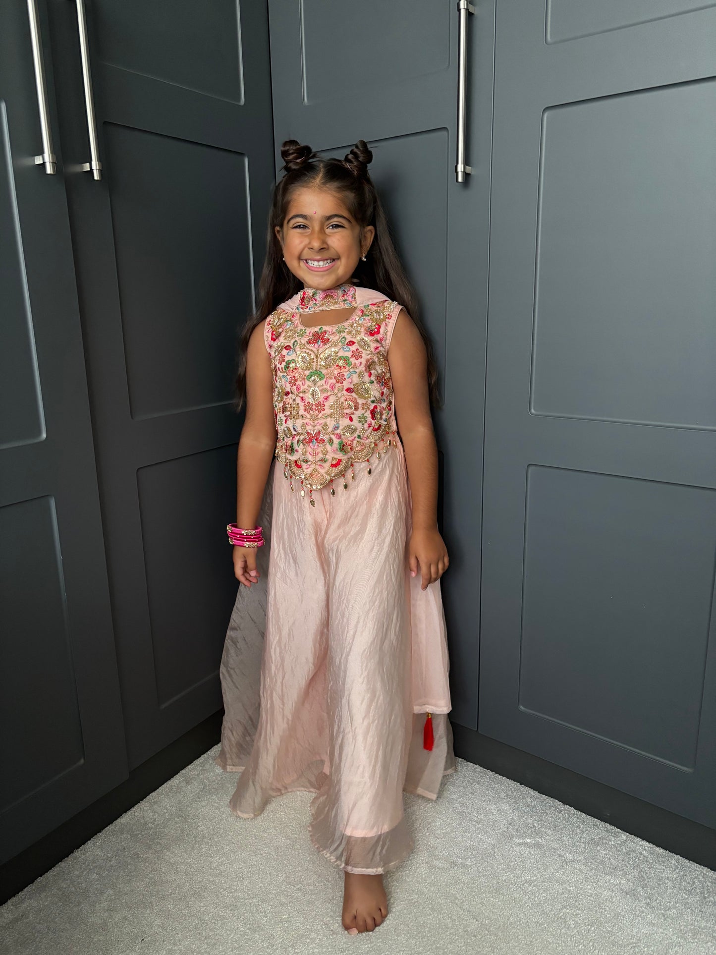 Peach Floral Pearl Palazzo Suit