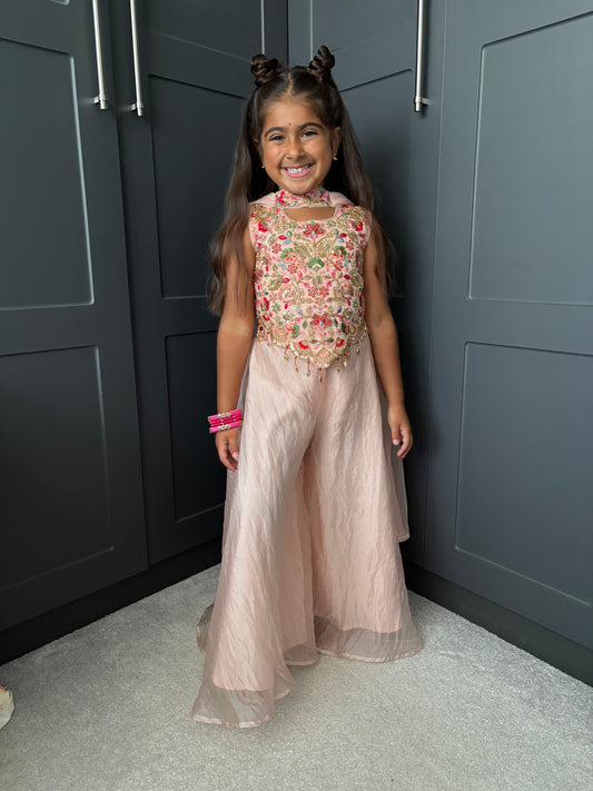 Peach Floral Pearl Palazzo Suit
