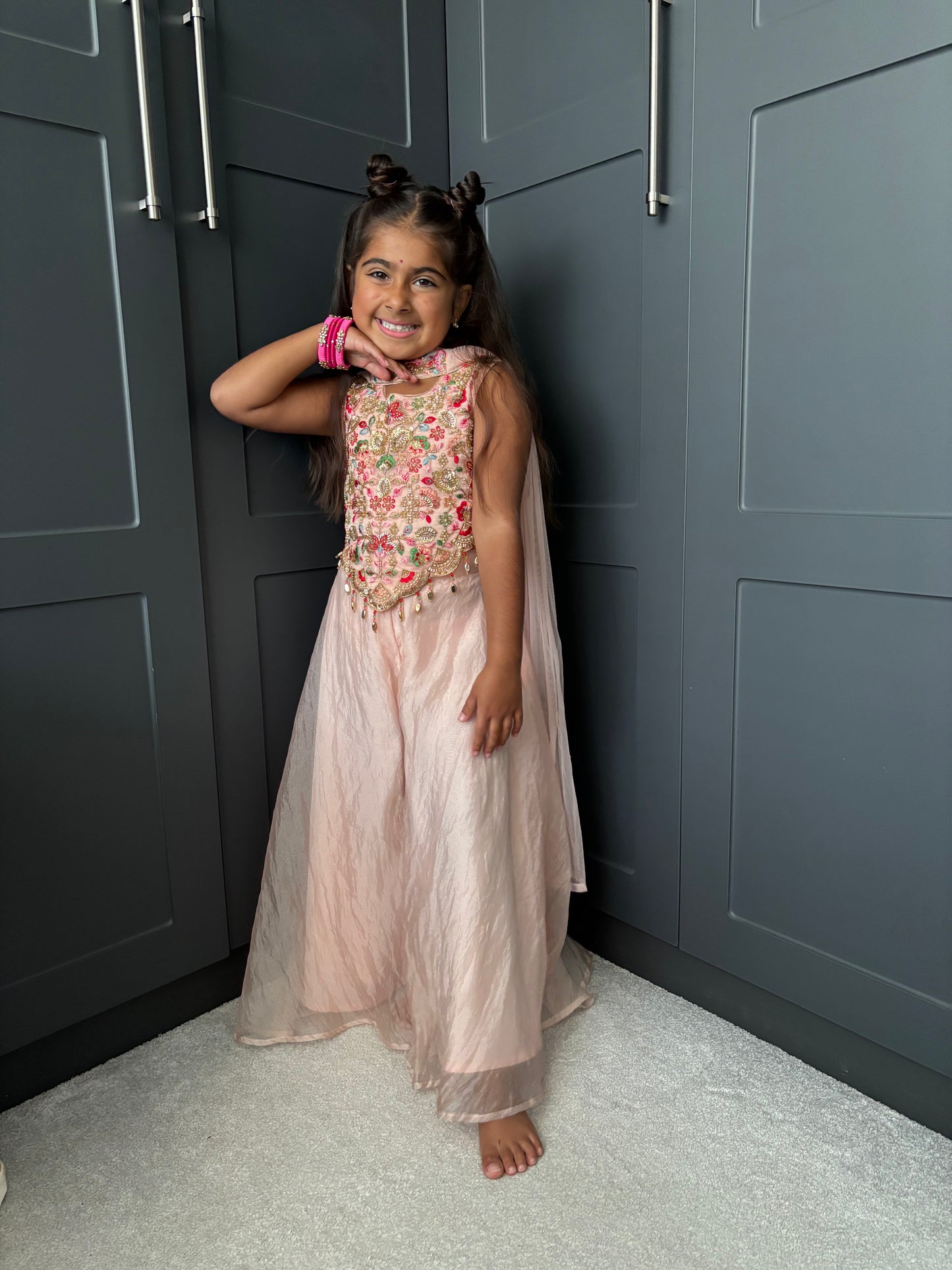 Peach Floral Pearl Palazzo Suit