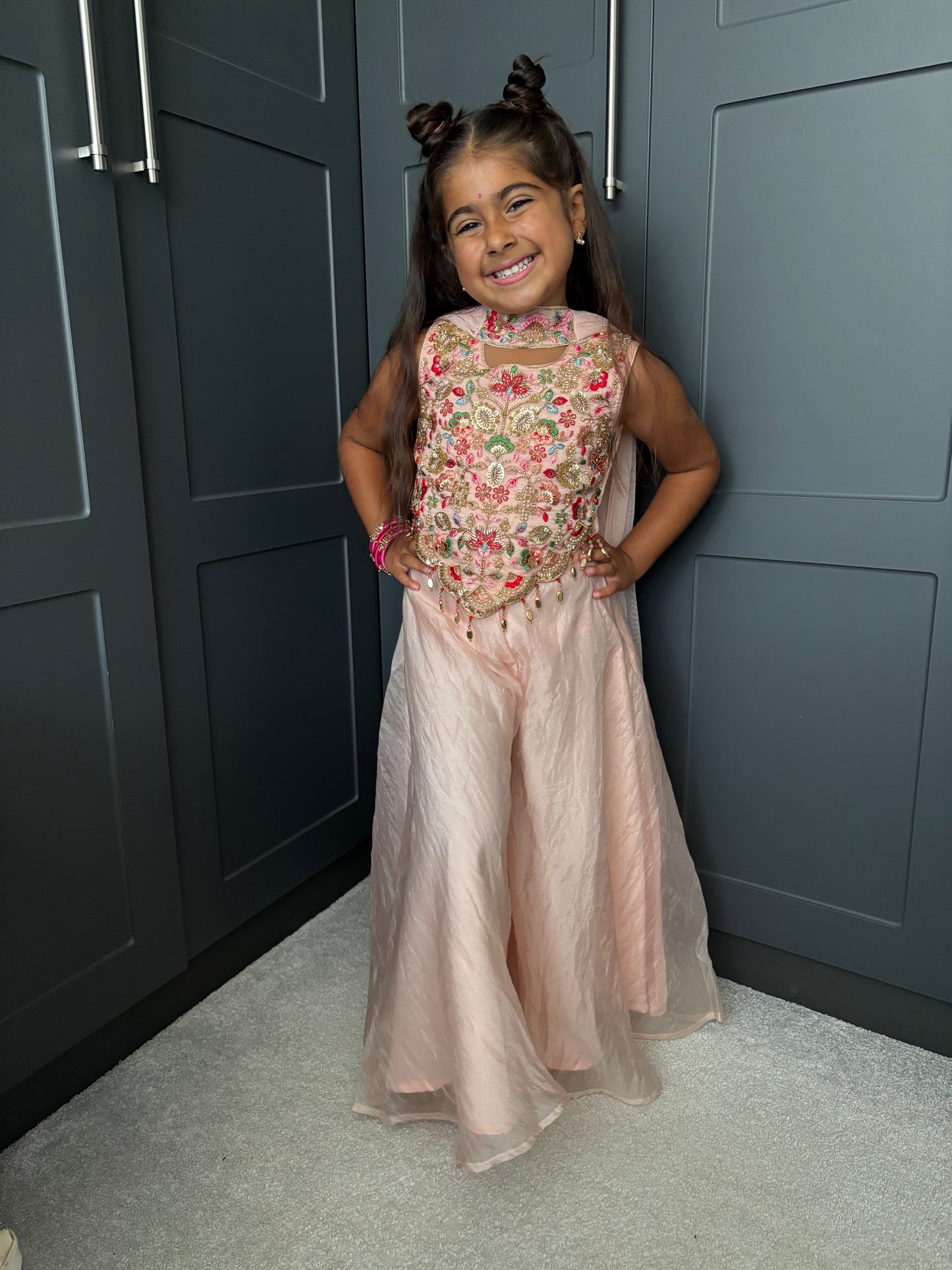 Peach Floral Pearl Palazzo Suit