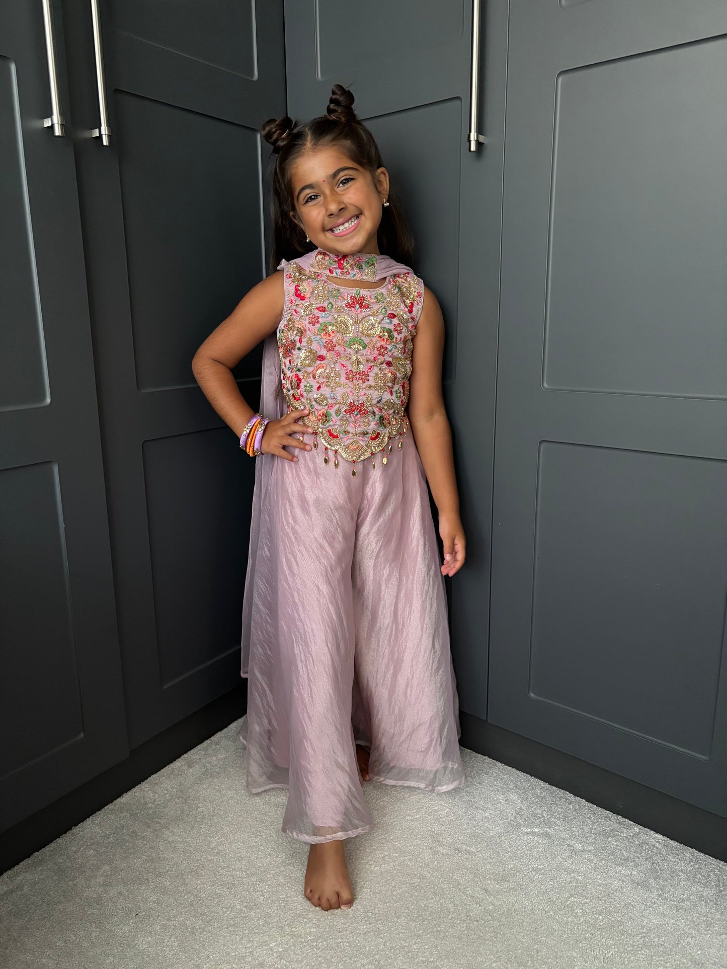 Lilac Floral Pearl Palazzo Suit