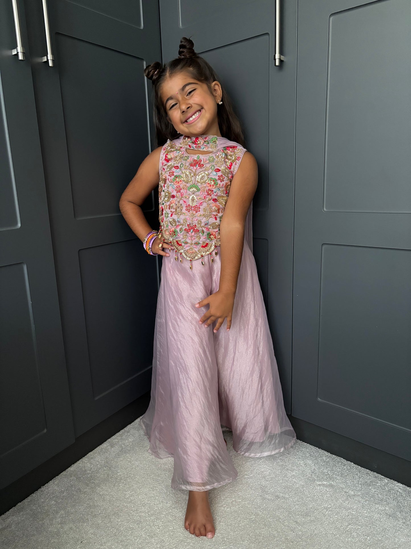 Lilac Floral Pearl Palazzo Suit