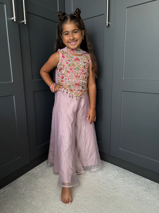 Lilac Floral Pearl Palazzo Suit