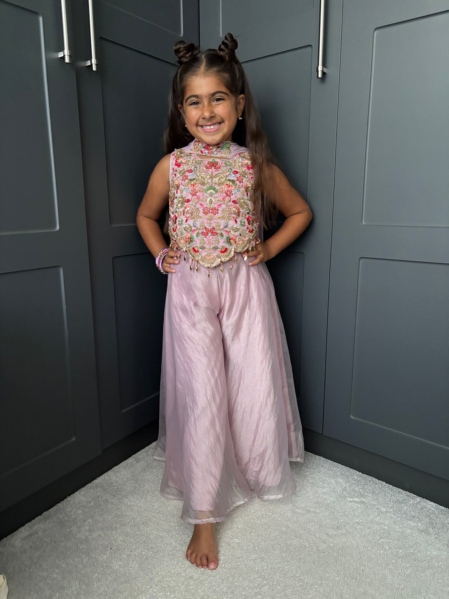 Lilac Floral Pearl Palazzo Suit