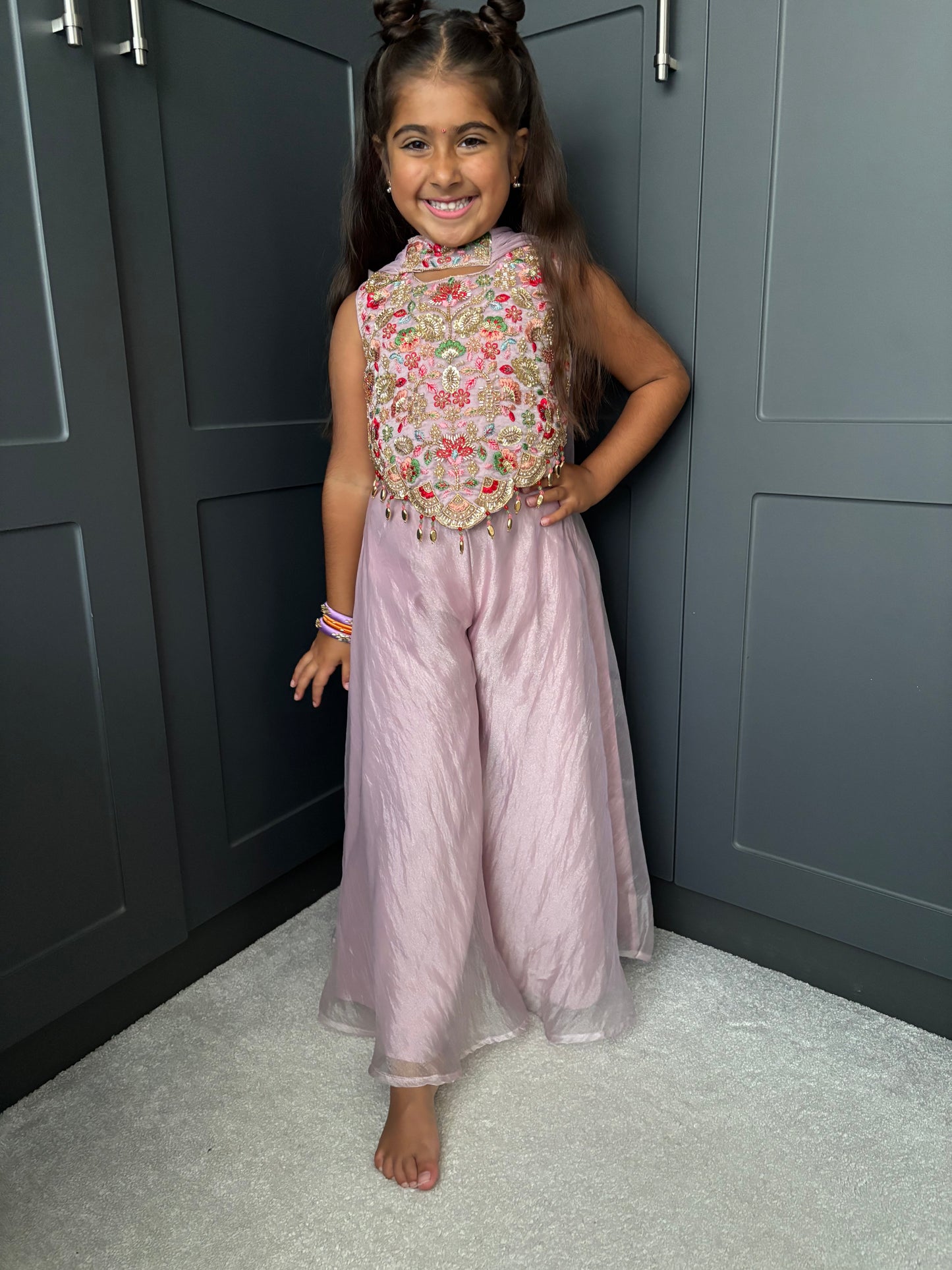 Lilac Floral Pearl Palazzo Suit