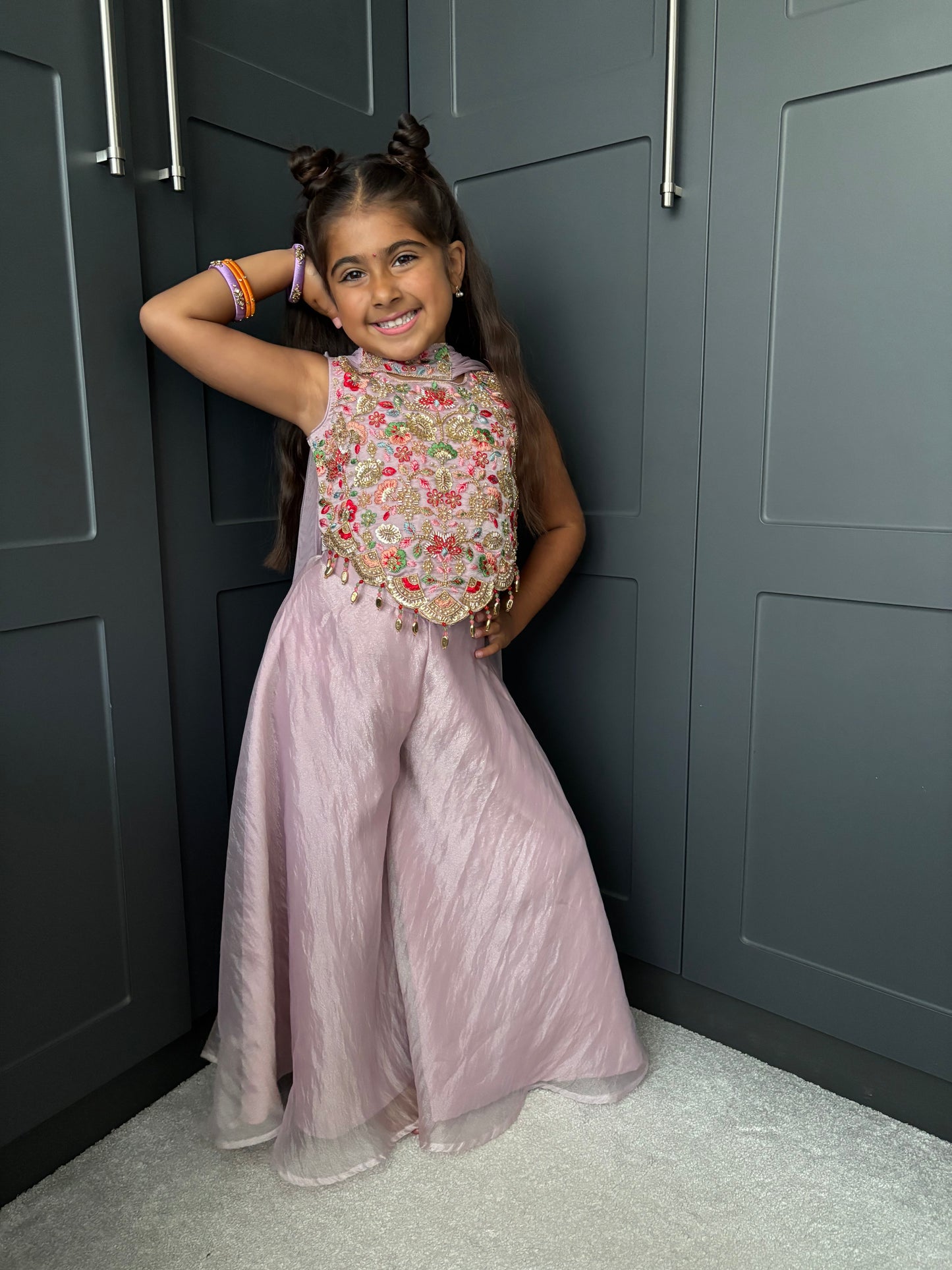 Lilac Floral Pearl Palazzo Suit