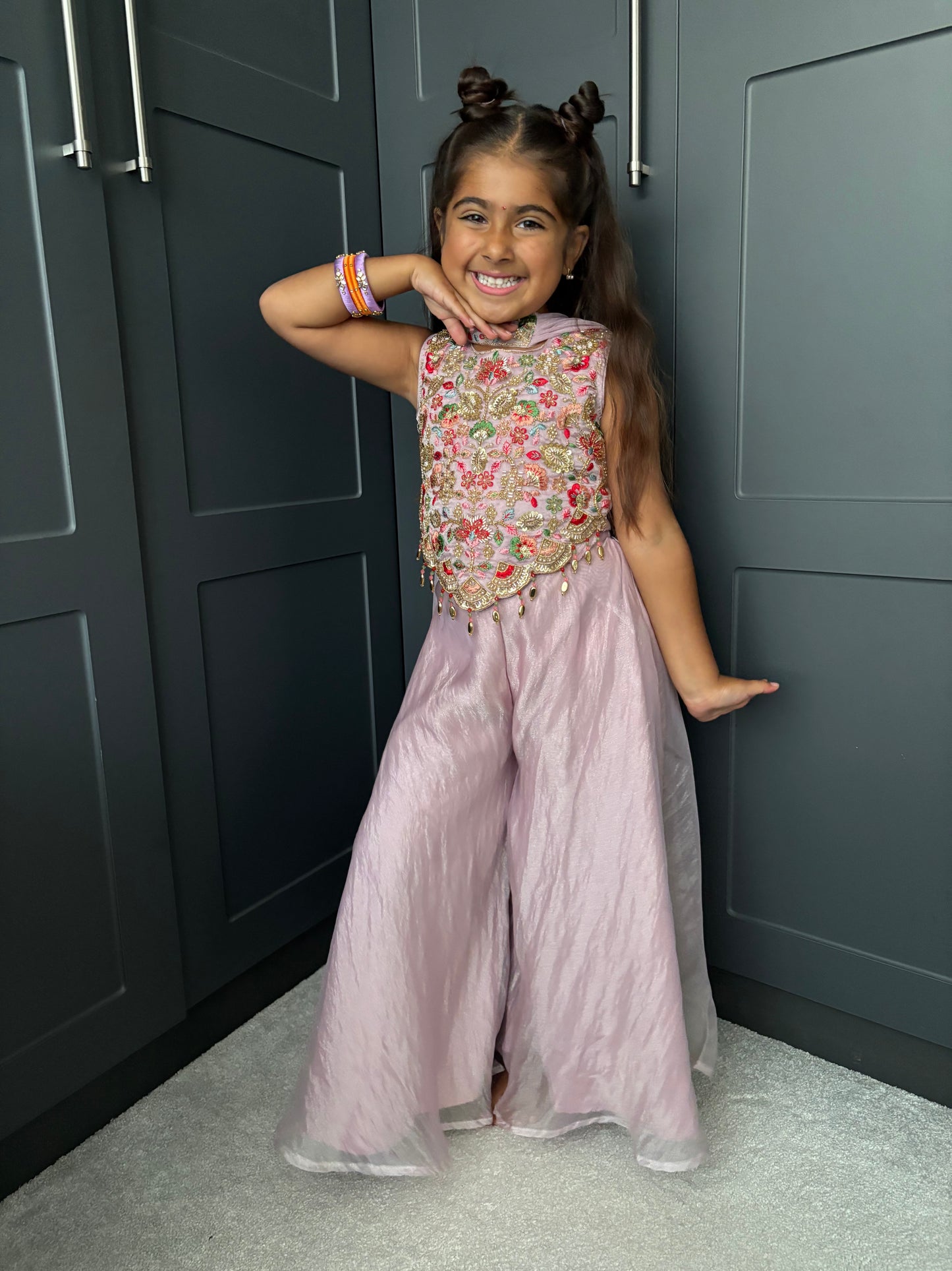 Lilac Floral Pearl Palazzo Suit