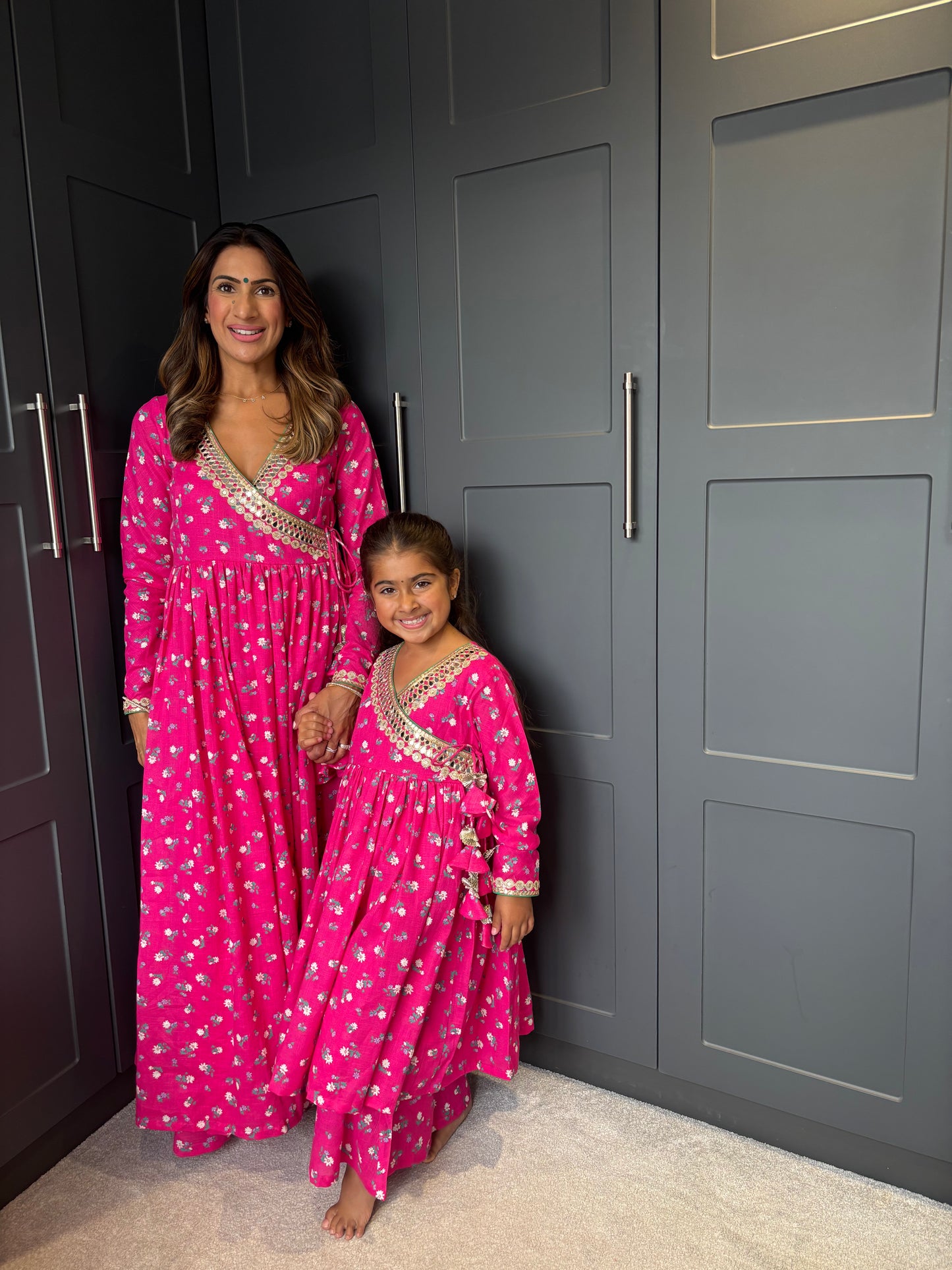 Mini Mama Pink Festive Angrakha Suit